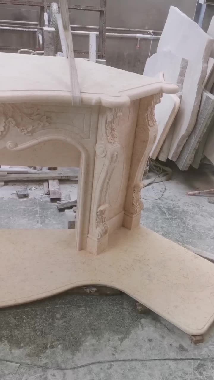 Customized Modern Beige Marble Fireplace Mantel Surround