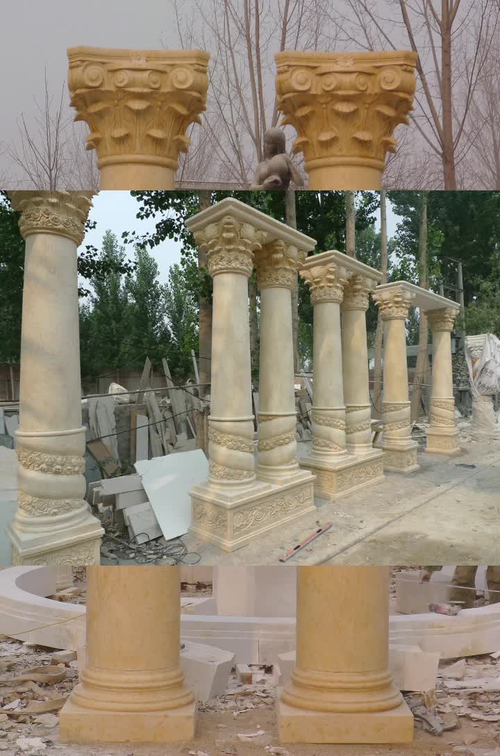 Round Roman Column Design Natural Stone Beige Marble Pillars