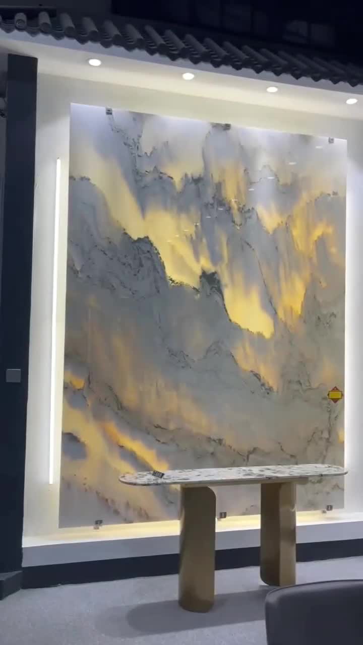 Landscape Painting  Big Slab Bookmatched Marble Stone White