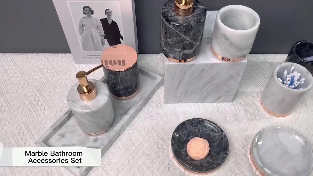 UNION DECO Marble Bathroom Vanity Accessory Set Of 4 PCS