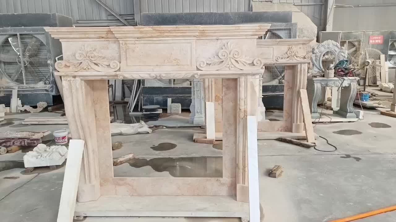 Custom Travertine Fireplace CAD Draw For Interior Room Decor