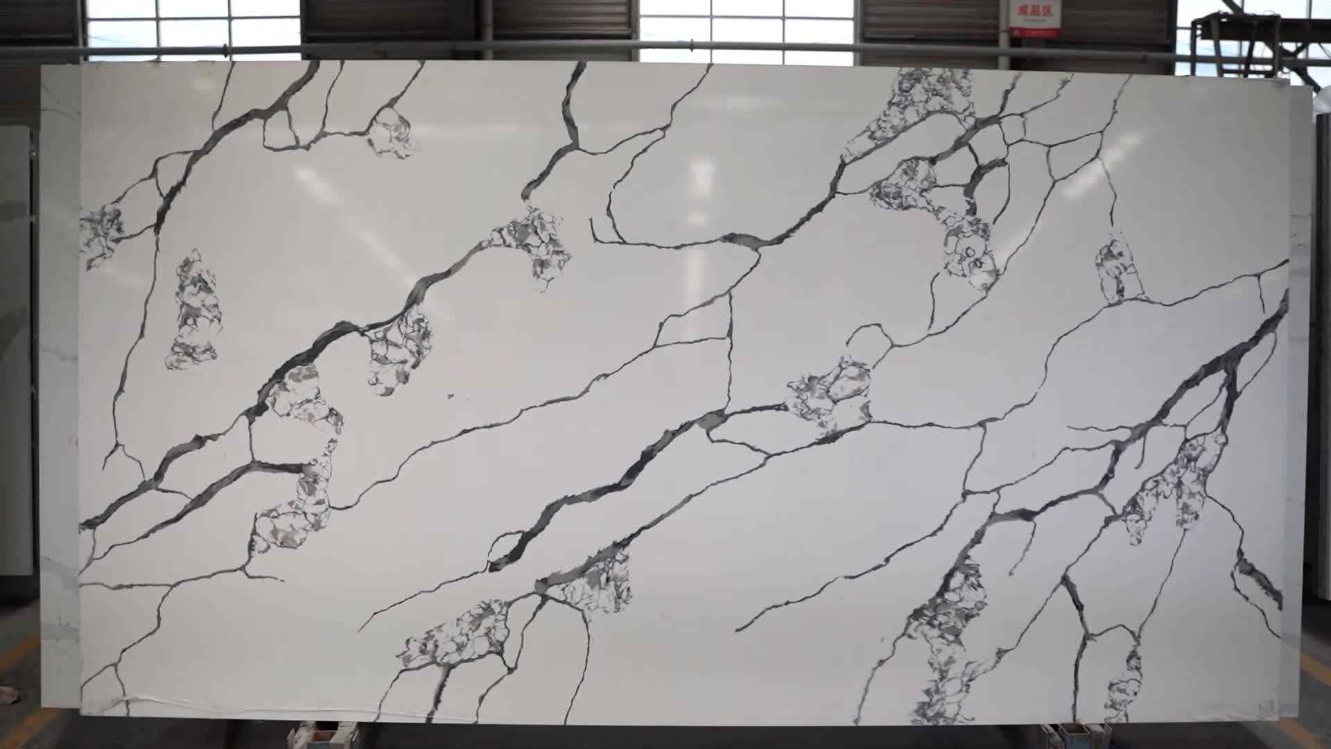 Chinese Engineered Marble Calacatta White Quartz Stone Slab