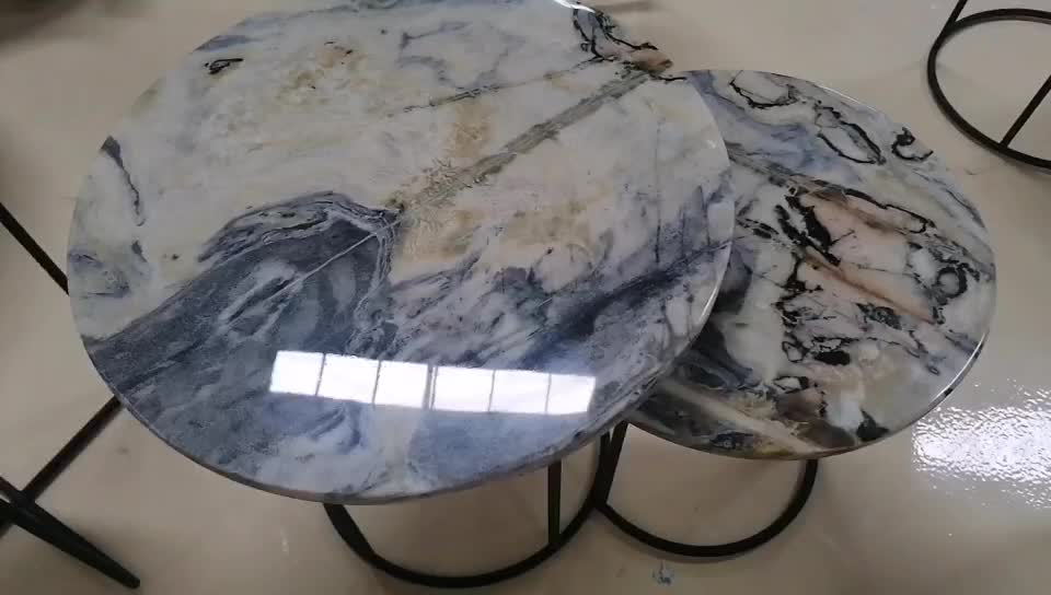 Exotic Da Vinci Marble Round Marble Top Iron Coffee Table