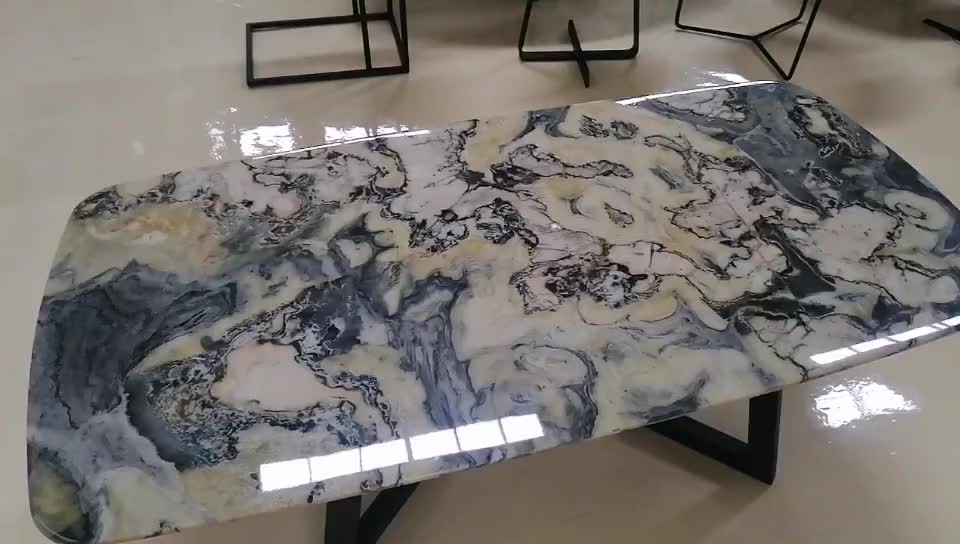 Rectangular Natural Marble Top Iron Coffee Table
