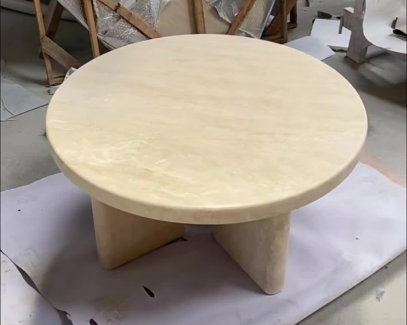 Creative Honed Round Beige Travertine Coffee Tea Table