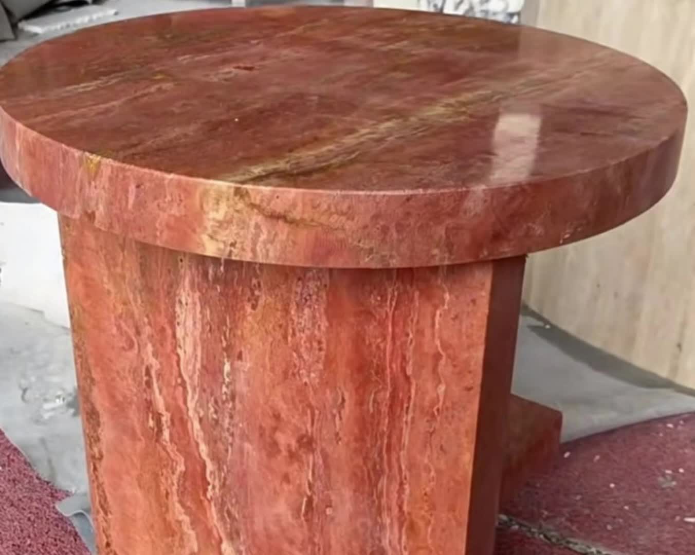 Red Travertine Stone Table Living Room Side Table Stool