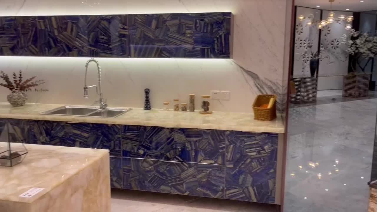 Beige Semiprecious Crystal Agate Kitchen Countertop
