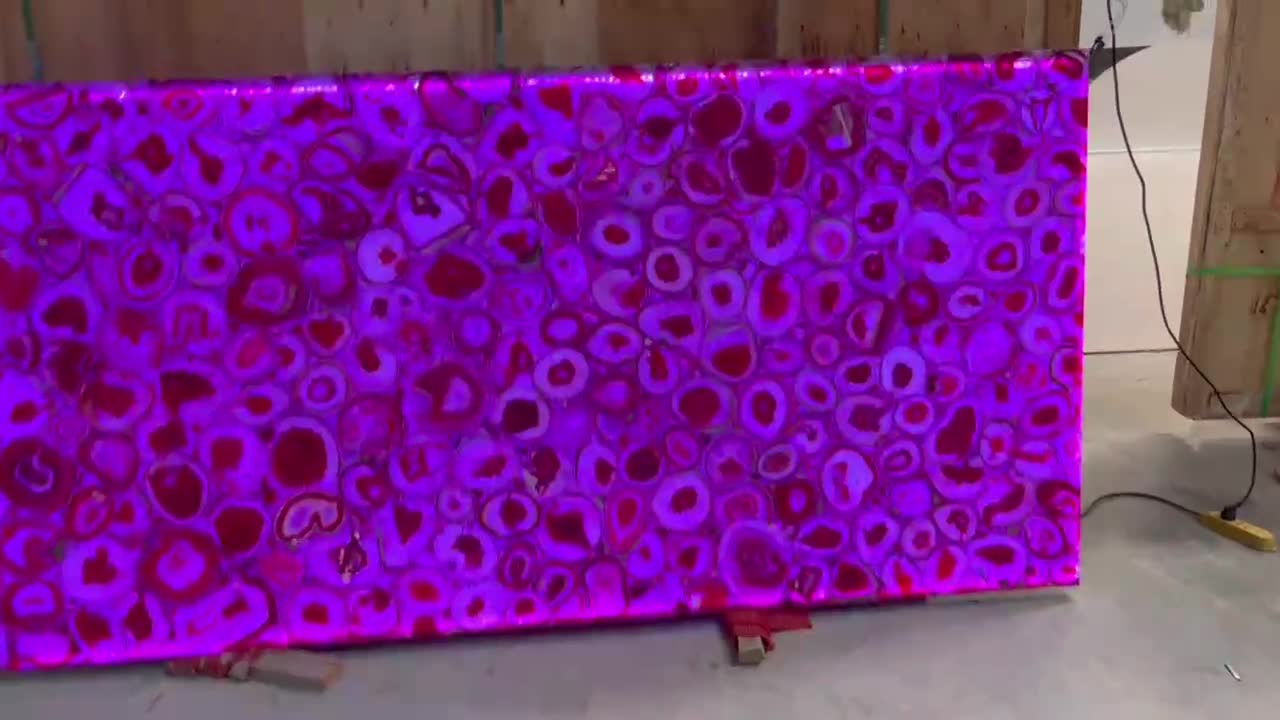 Pink Agate Semiprecious Stone Slab With Light