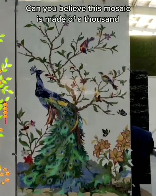 Peacock Design Natural Stone Peacock Waterjet Artwork