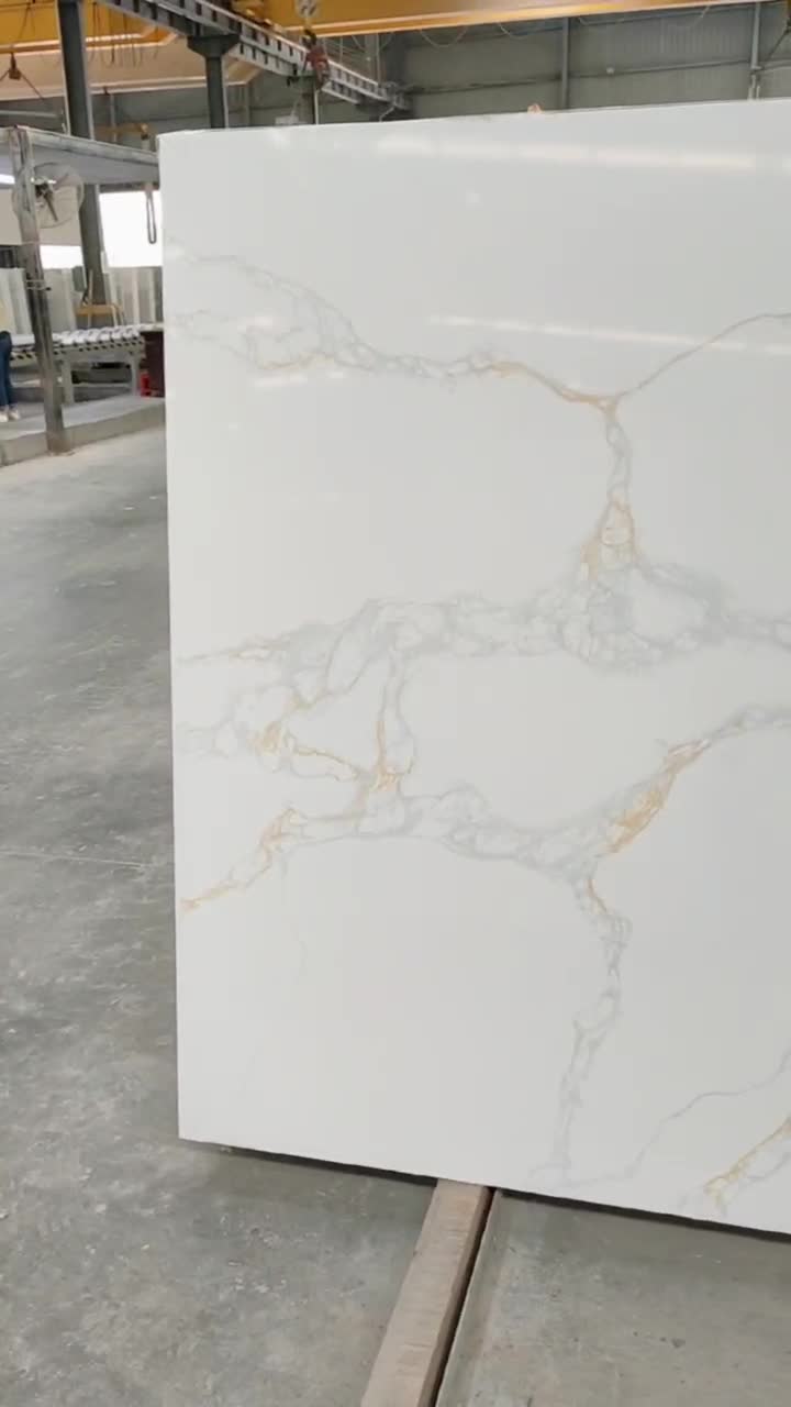 Calacatta Gold Marble Veined Quartz Engineer Stone Slab Tile