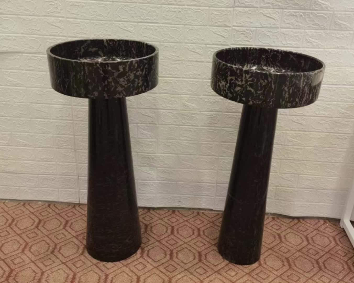 Black Gold Marble Natural Stone Round Sink Wash Basin