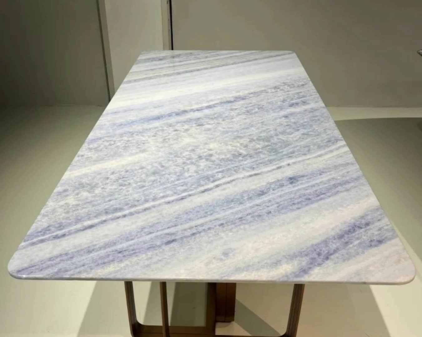 Rectangle Crystal Blue Marble Dinning Table For Living Room