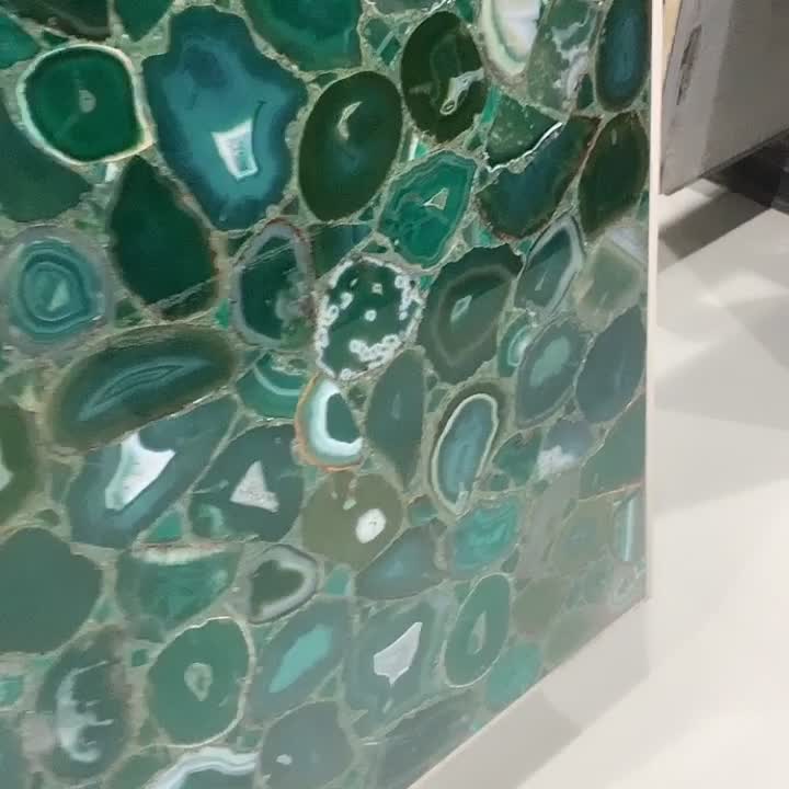 Backlit Semiprecious Green Agate Stone Slabs Interior Decor