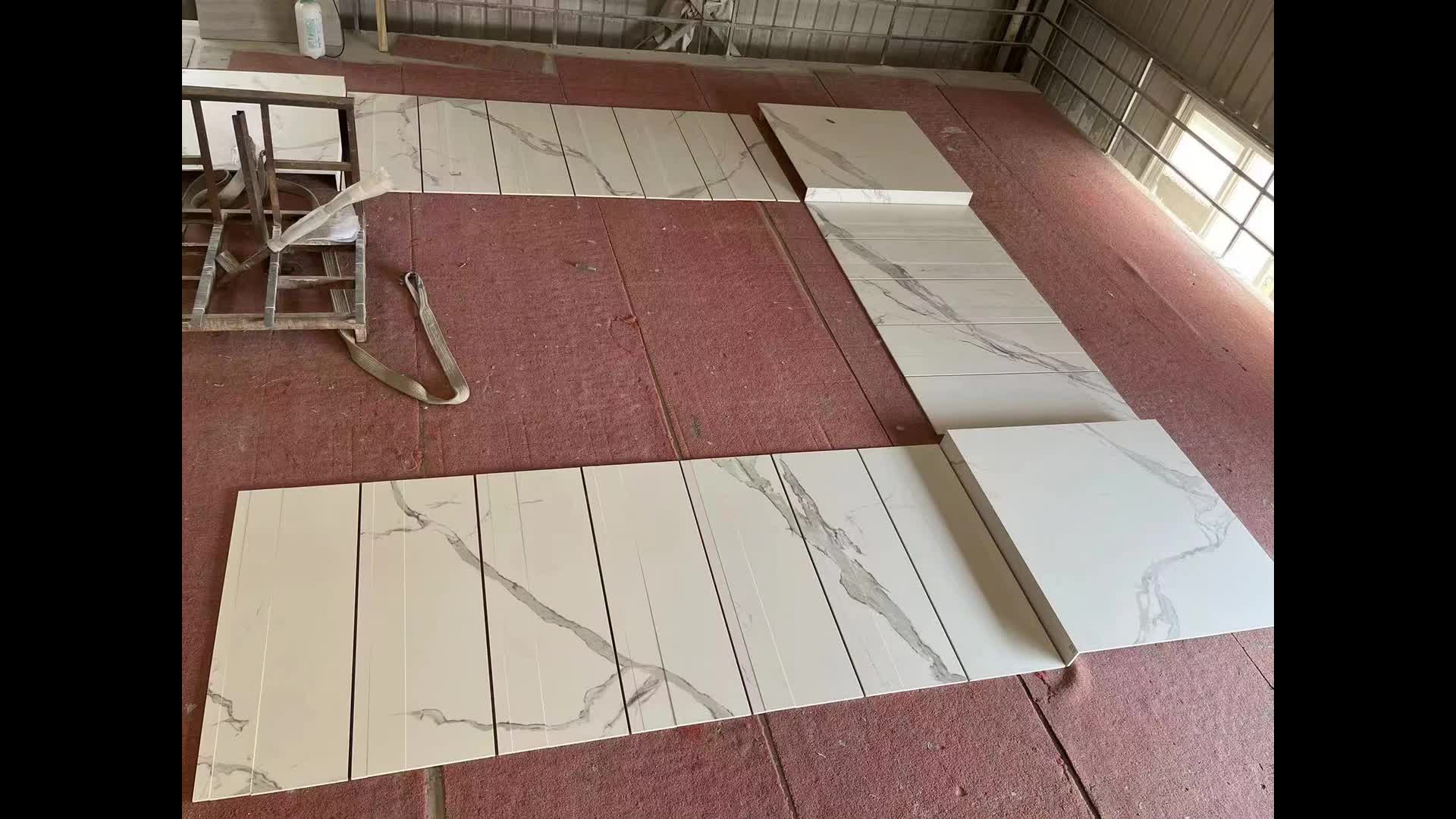 Sintered Stone Staircase Bookmatched Veins Production