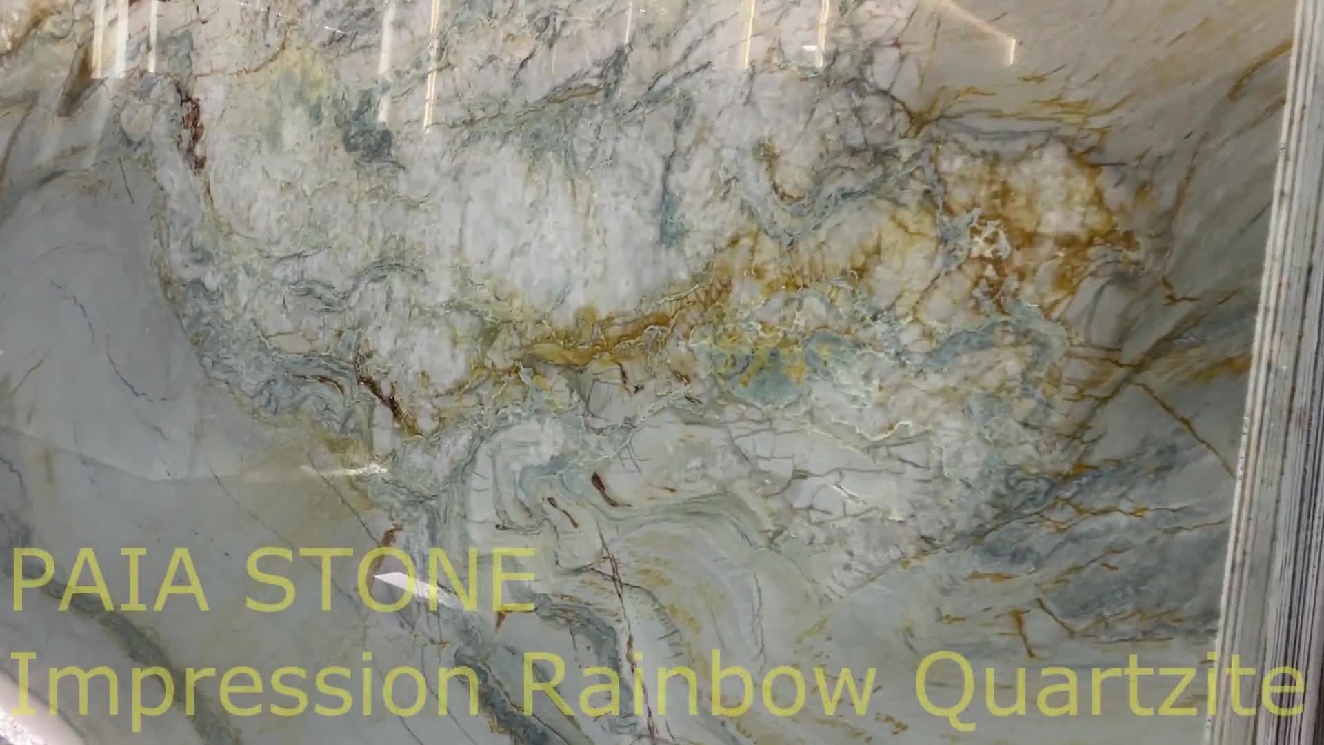 Beautiful Impression Rainbow Quartzite Slab Bookmatched Wall
