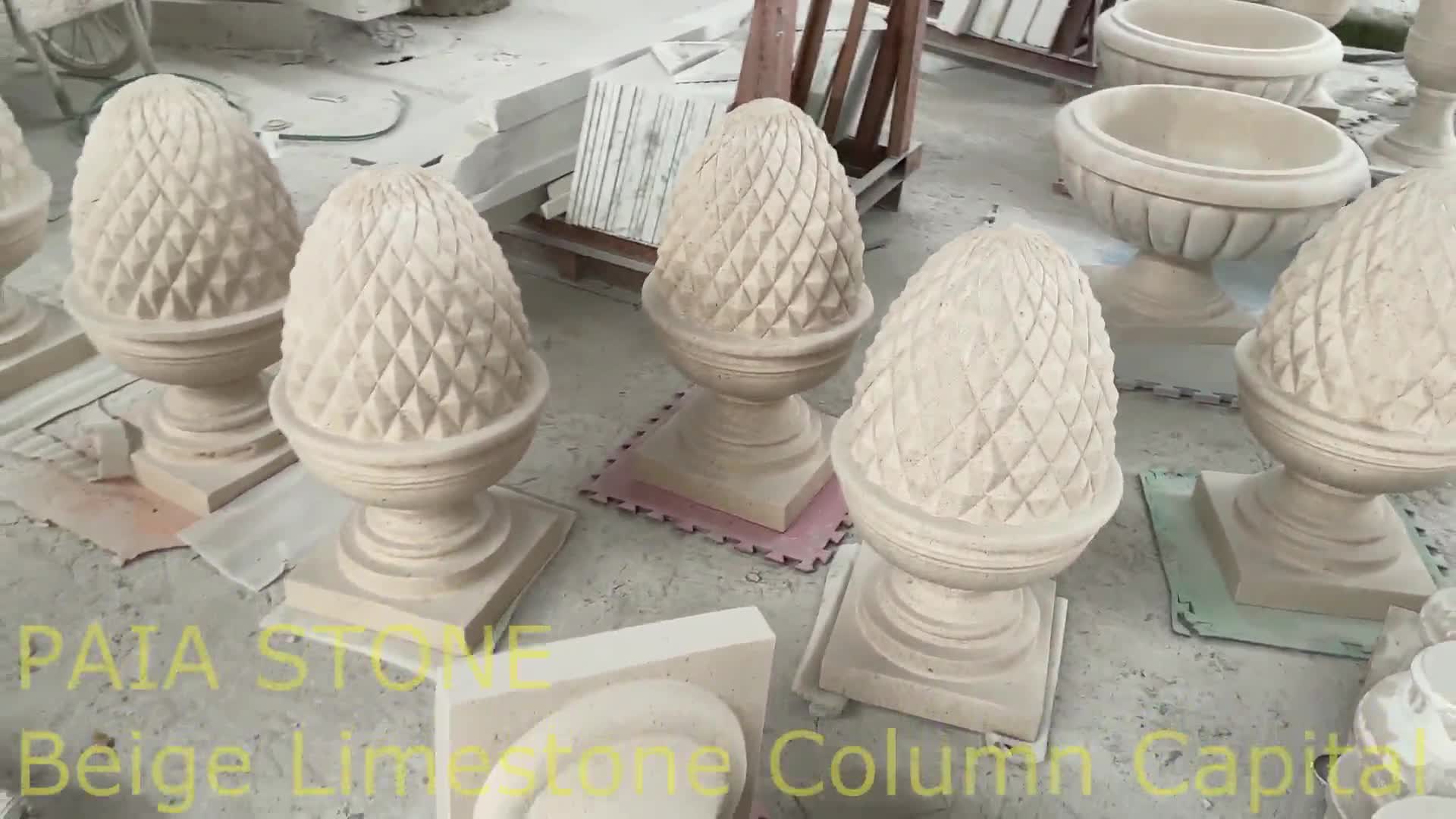 High Quality Hand Carved Beige Limestone Pillar Caps