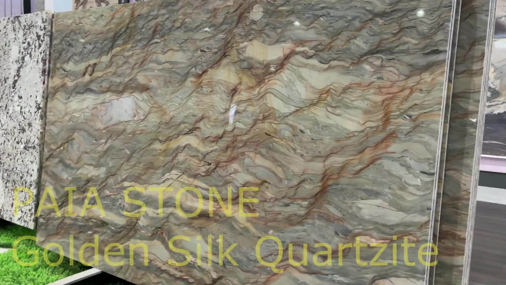 Luxury Golden Silk Quartzite Slab For Hotel Home Wall Decor