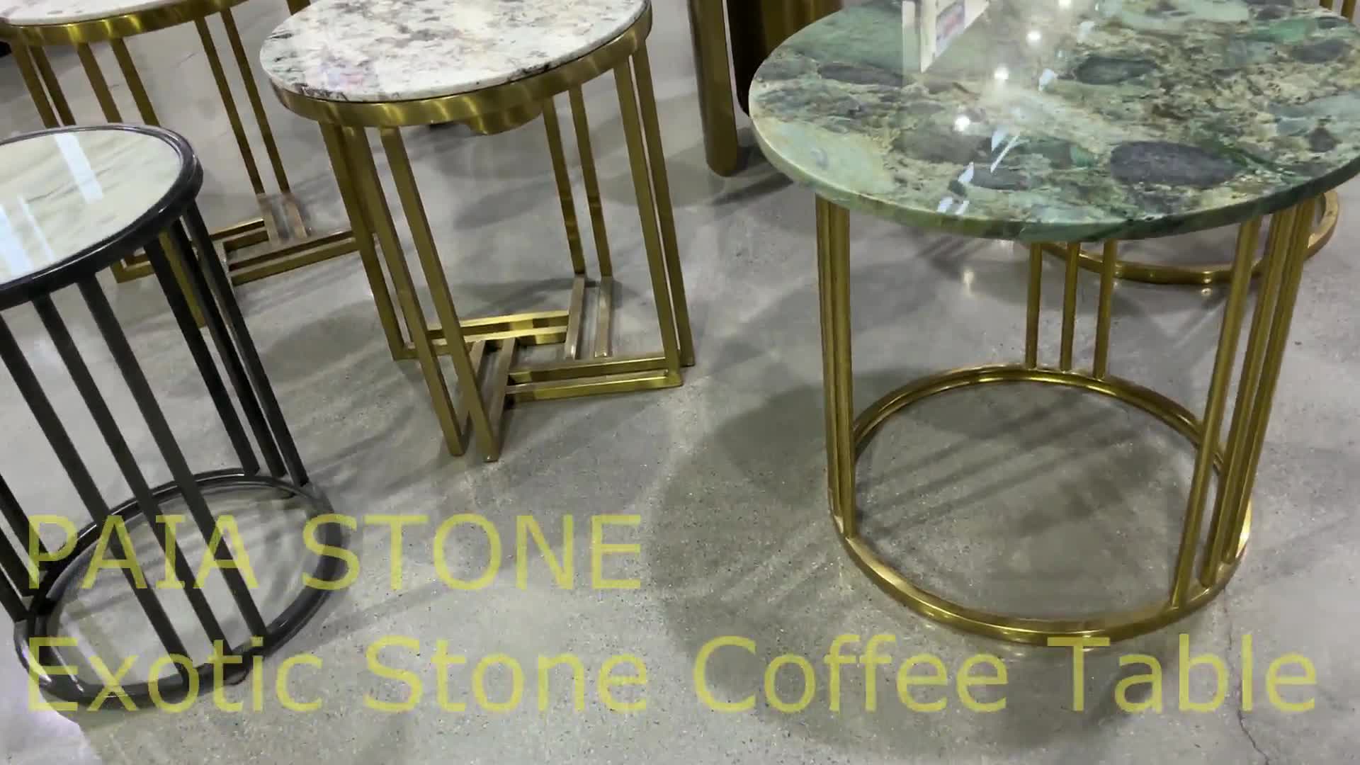 Snow Mountain Granite Coffee Table With Stainless Steel Base