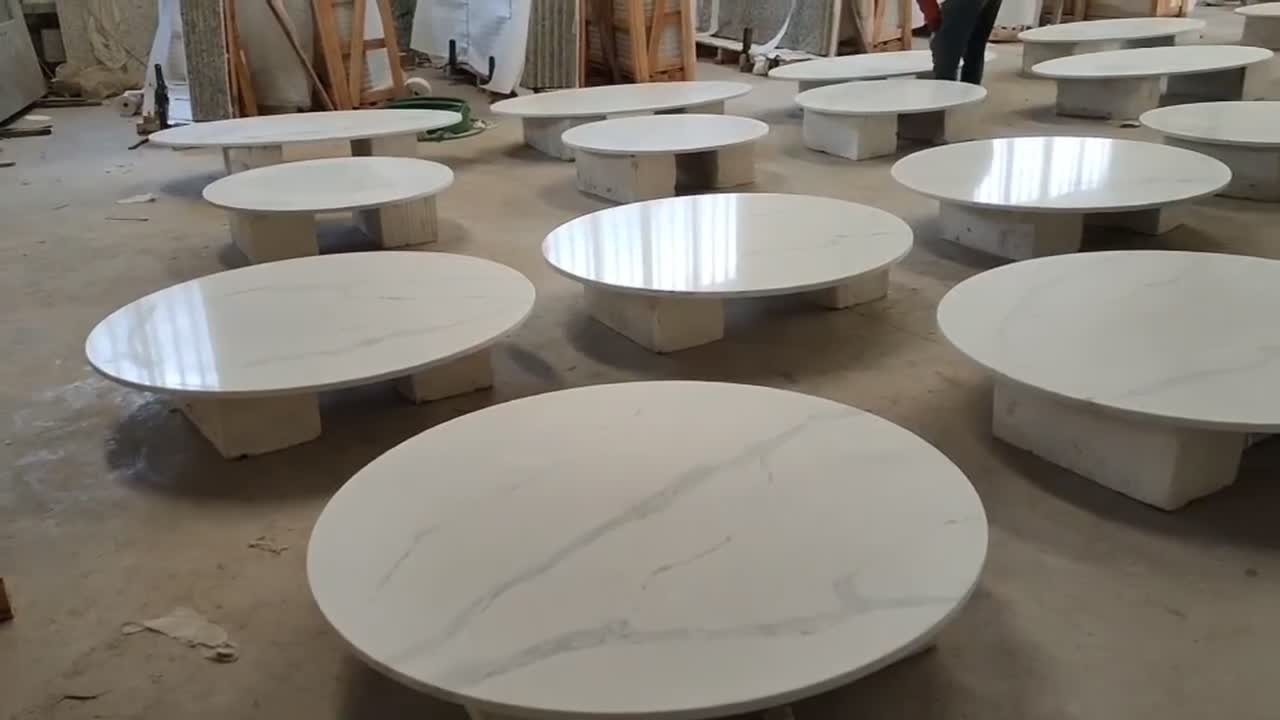 Solid Calacatta White Sintered Stone Oval Dining Table Cheap