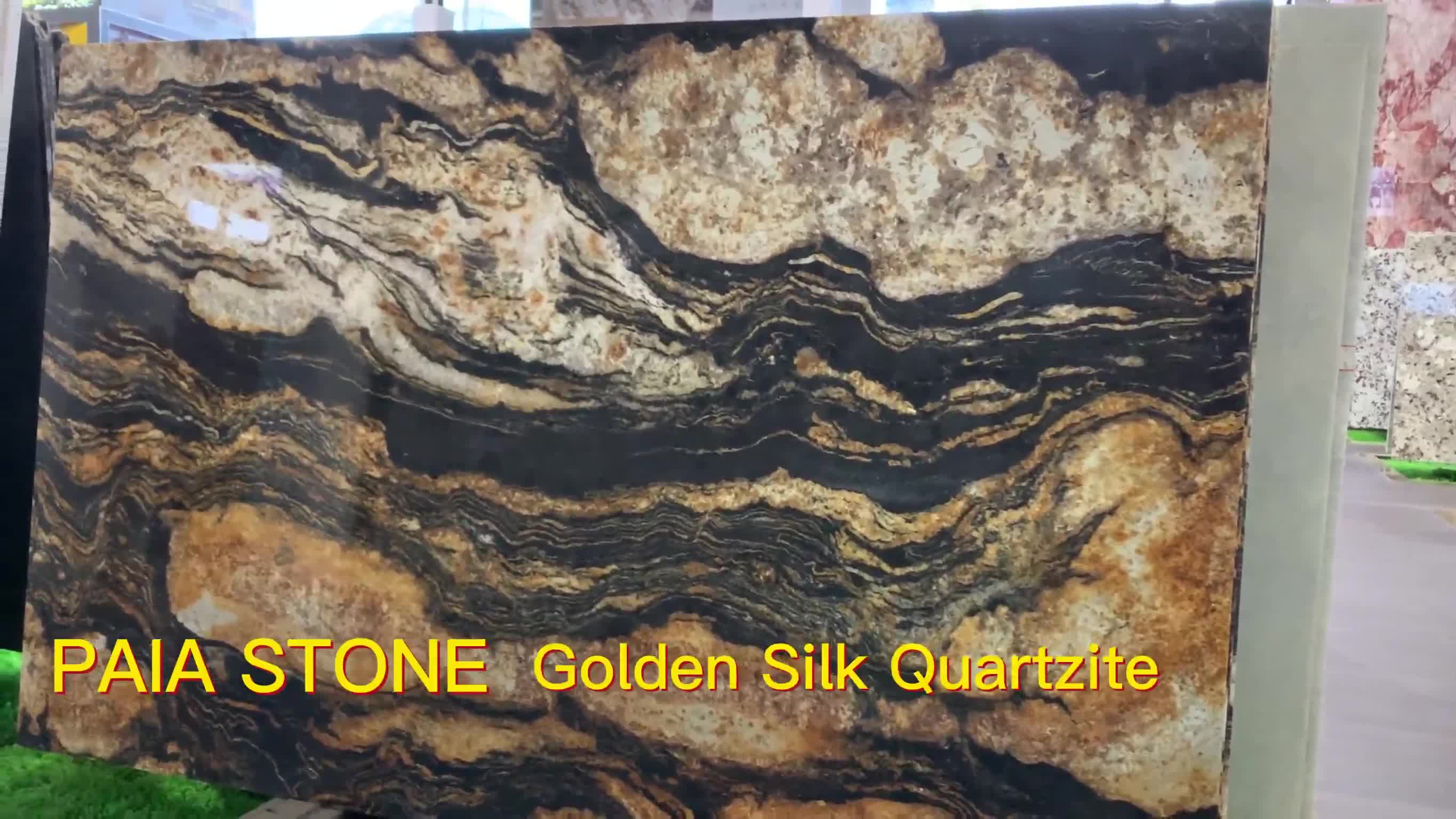 Brazil Golden Silk Quartzite Slabs For Villa Hotel Project