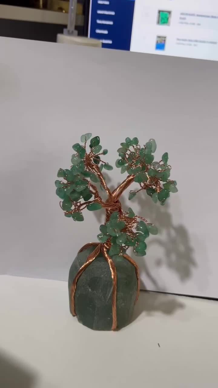 Semiprecious Stone Tree, Green Gemstone Decoration Item