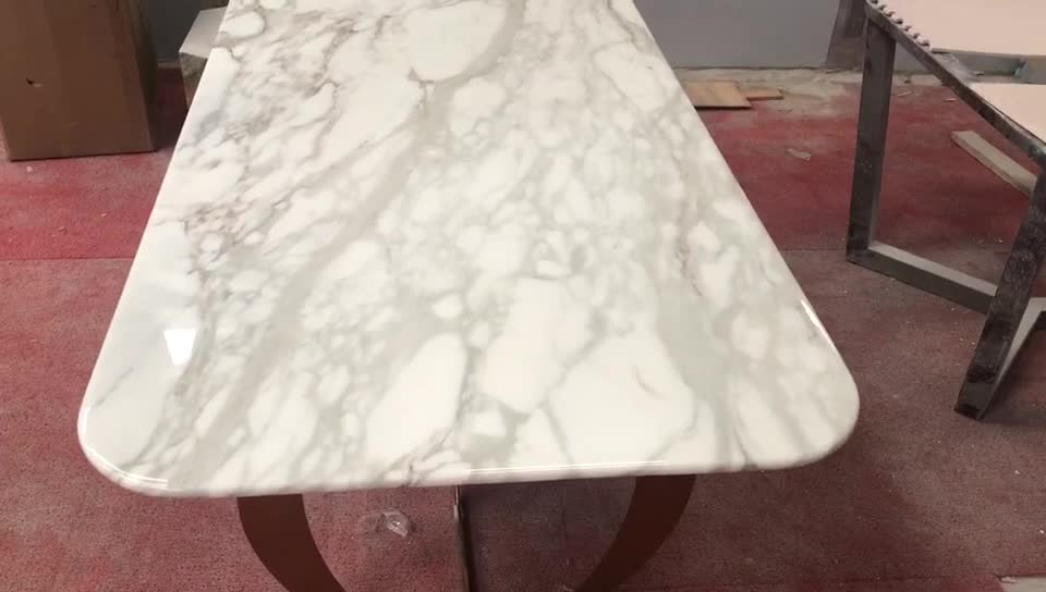 Hot Sale Italian Calacatta White Marble Dining Table Set
