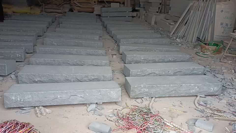 Black Granite Block Steps, Split Edge Steps, Stair Treads