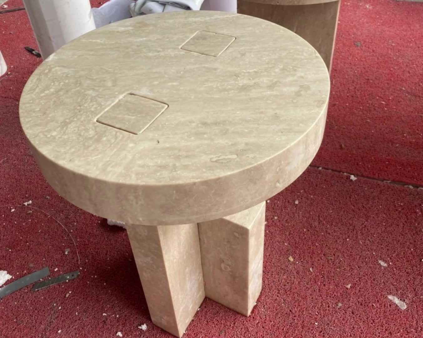 Round Travertine Natural Stone Side Table Display Stand