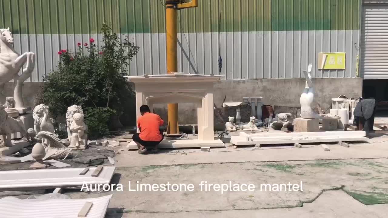 White Limestone Modern Style Living Room  Fireplace Mantel