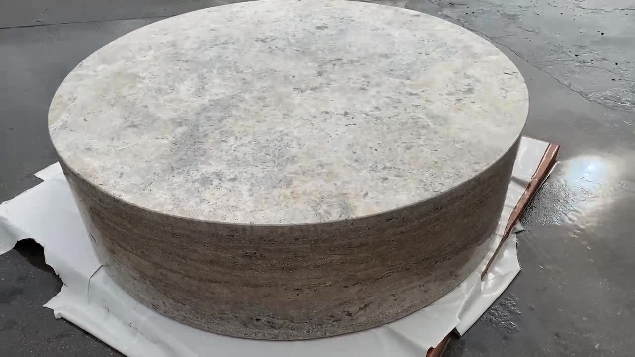 Solid Travertine Plinth Round Coffee Table Stone Furniture