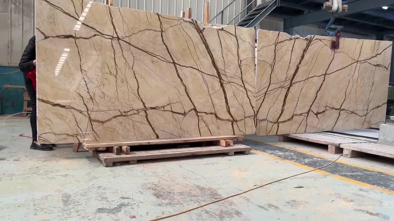Bookmatched Sofita Beige Marble Slab Tiles
