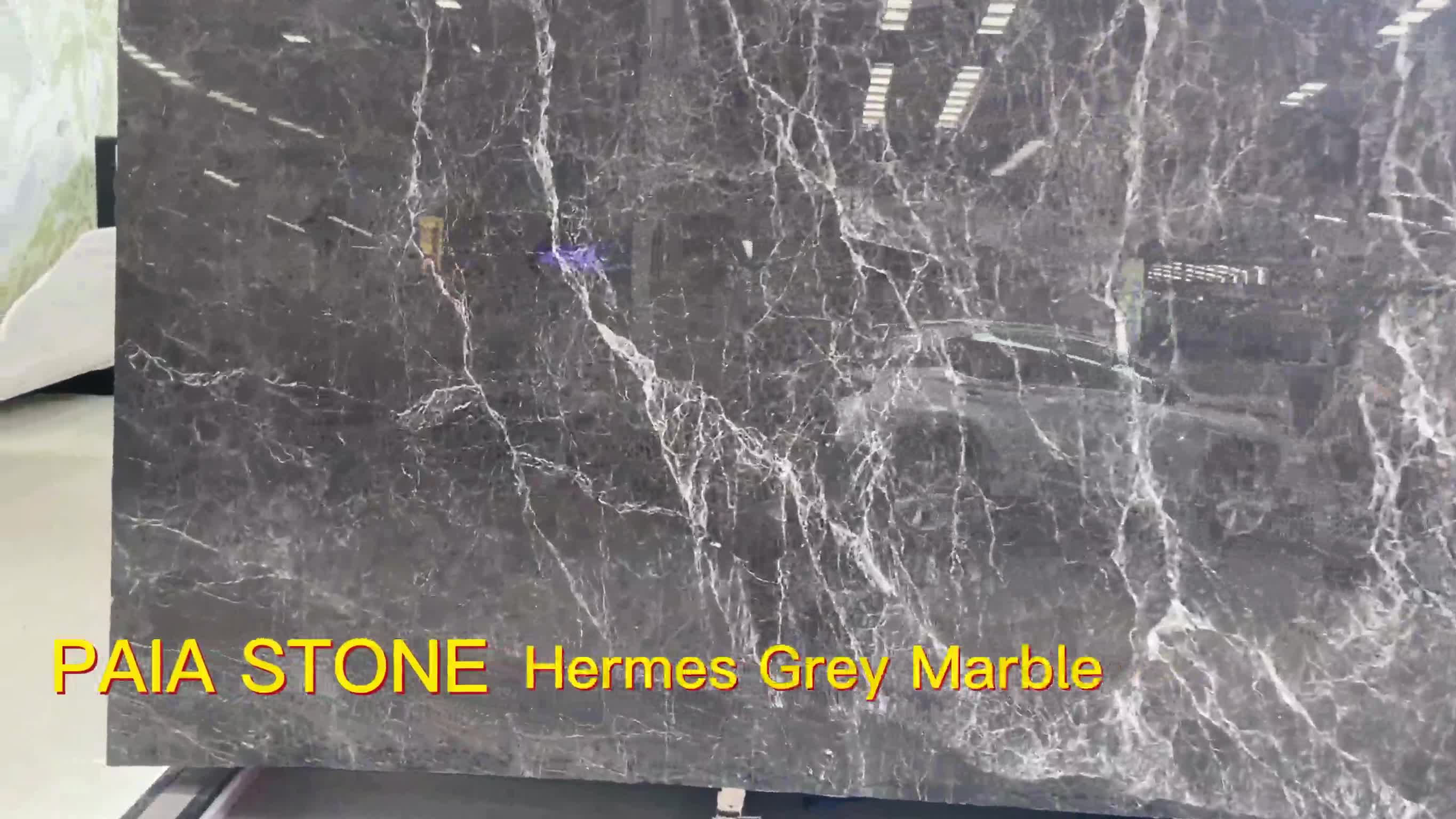 Hermes Dark Grey Design Polished Marble Tiles