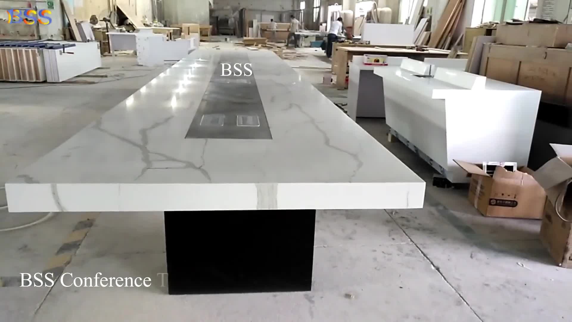 Artificial Marble Large Conference Table With Power Outlet 24' Long