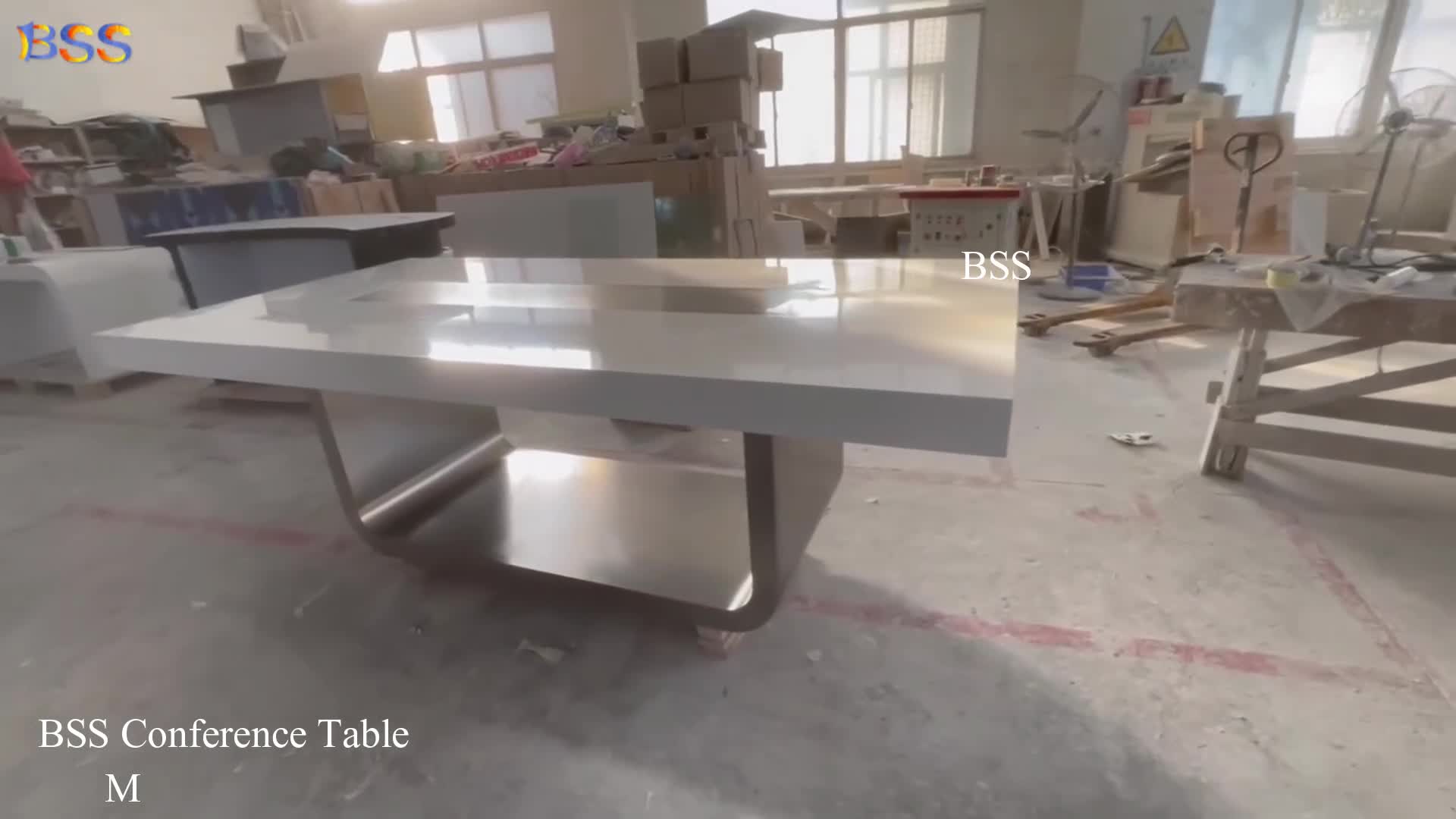Modern Conference Table White Quartz Top 8 Conference Table