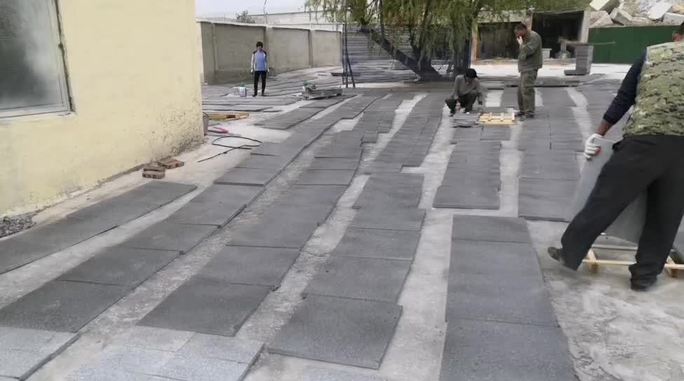 Sd-G654 Zhangqiu Black Granite Flamed Brushed Slabs Tiles