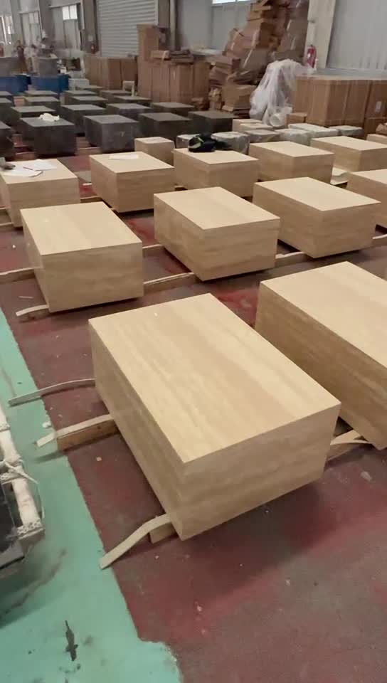 Plinth Low Beige Travertine Block Square Coffee Tables