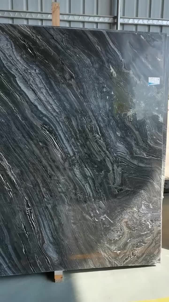 Chinese Black Wooden Marble Large Size Slabs Tile Polished