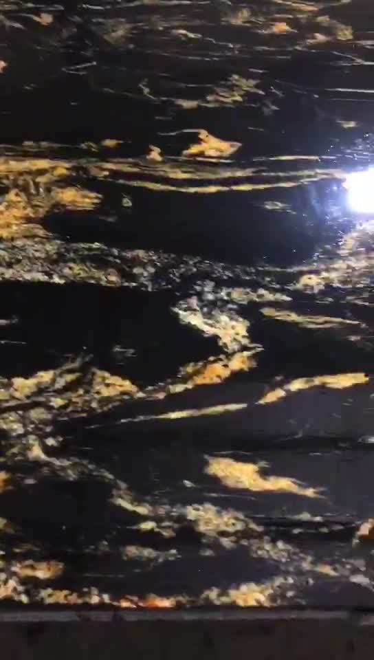 Luxury Cosmic Black With Gold Veins Granite Countertops
