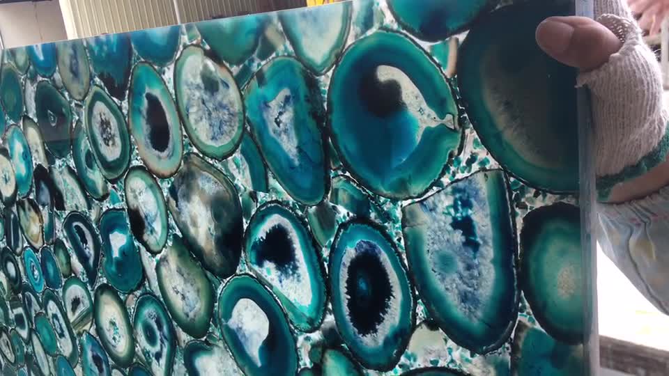 Backlit Blue Faux Agate Semiprecious Stone Polished For Wall