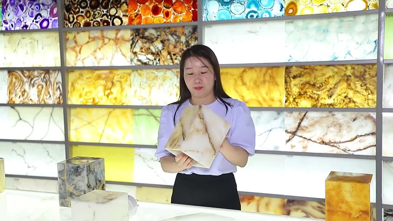 Cheap Stock Alabaster Yellow Artificial Stone Continued Vein