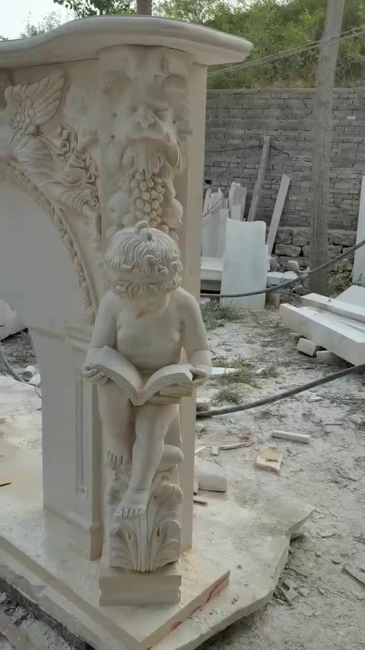Sculptured Marble Volakas Indoor Modern Fireplace Mantel