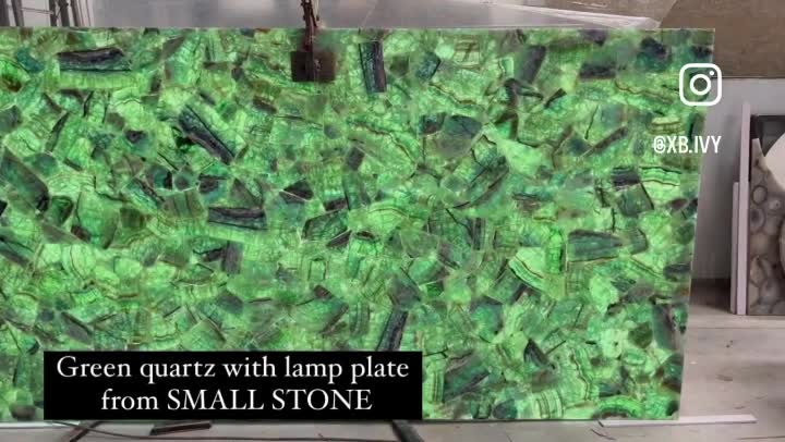 Green Crystal Quartz Semiprecious Stone Round Table Slab