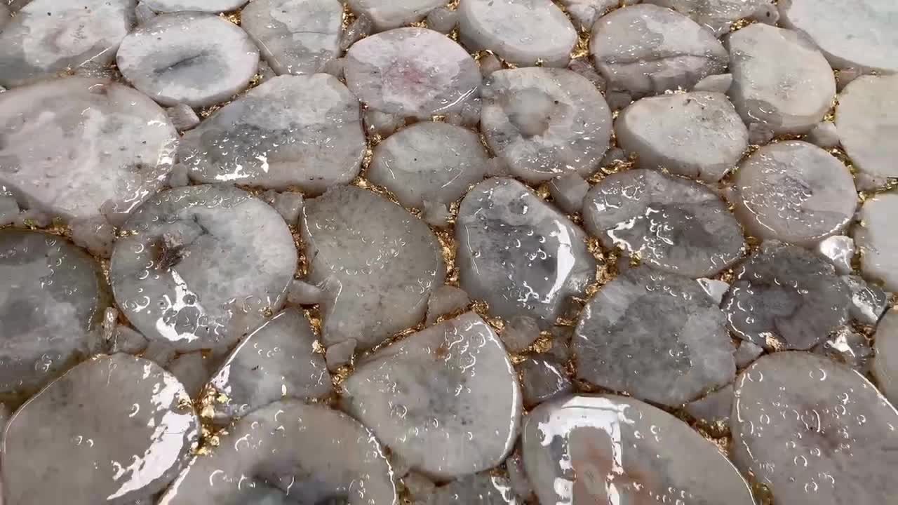 White Agate Slab With Gold Side,Luxury Semiprecious Stone