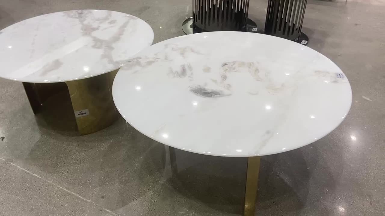 Dover White Marble Coffee Table Top With Metal Base
