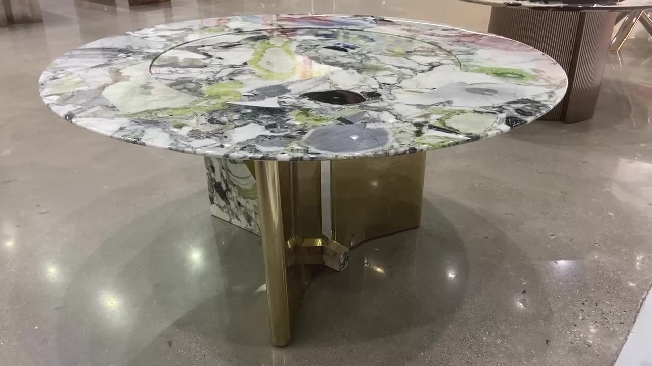 Ice Jade Marble Dining Table Top With Turntable
