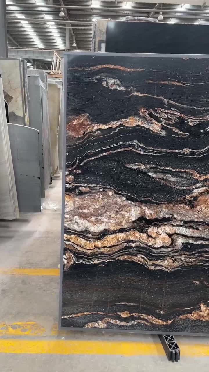 Magma Gold Cosmic Black Leather Granite Slab