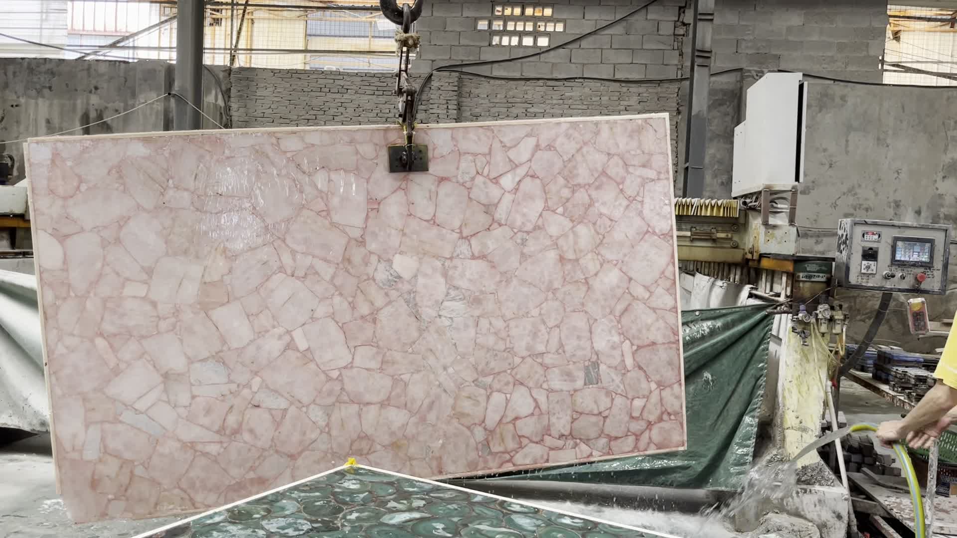 Transparent Whole Pink Crystal Quartz Semiprecious Stone Slab, Backlit Gemstone