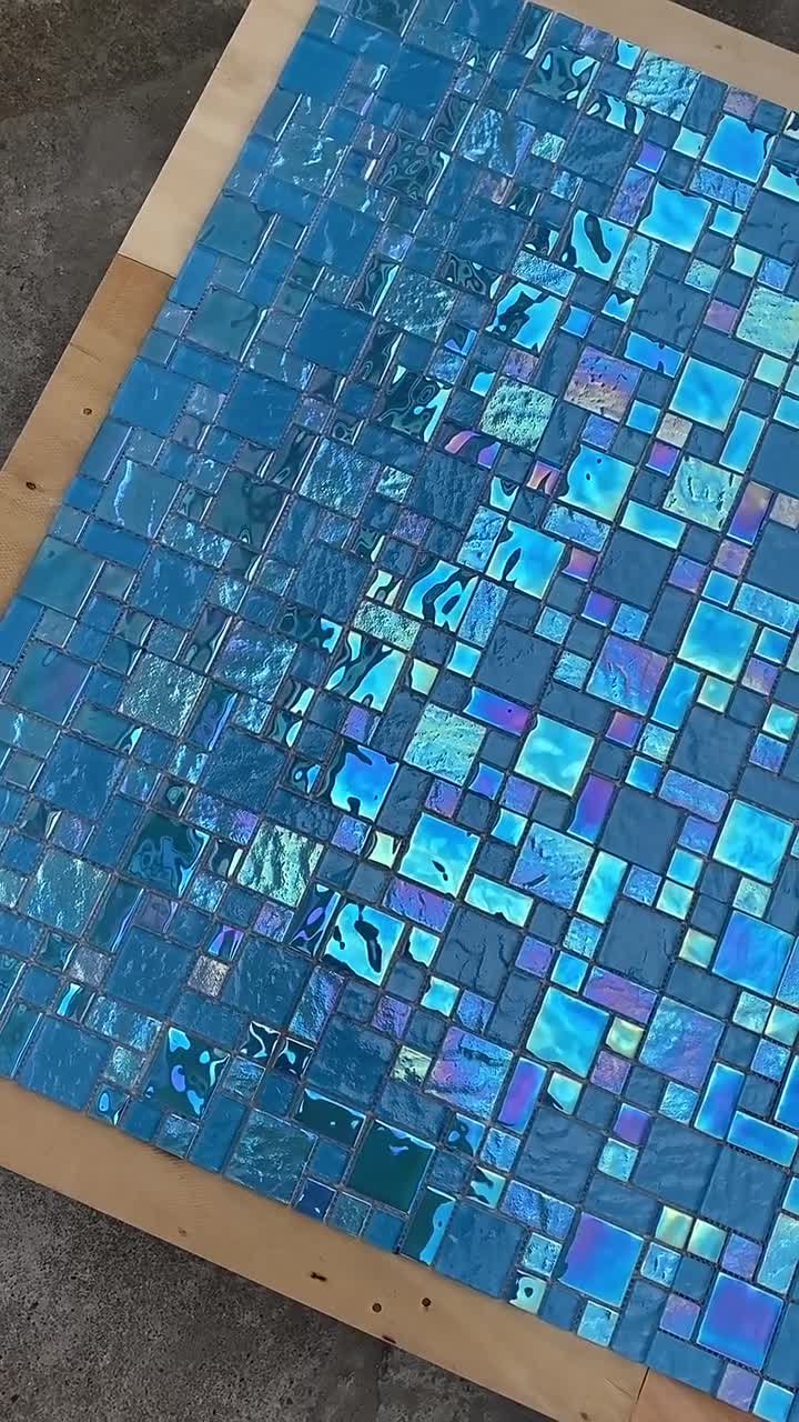 Iridescent Blue Glass Mosaic Tile