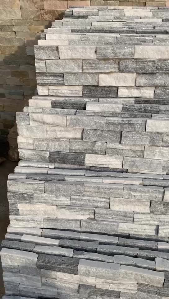 15X60cm Grey Quartzite Stacked Stone Veneer Cladding