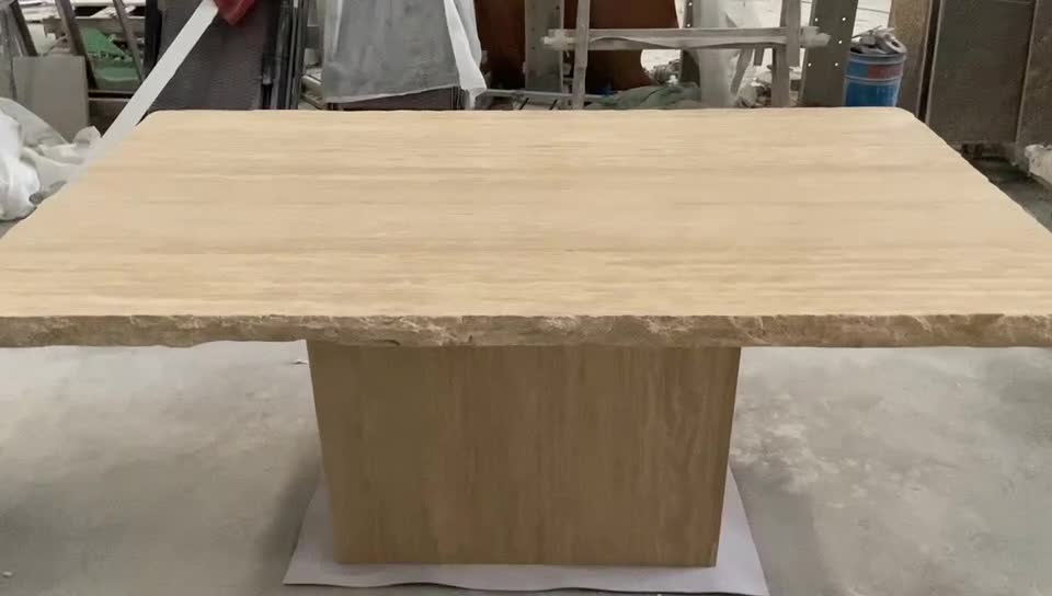 Beige Classic Tavertine Square Dinging Table